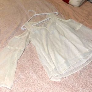 White light weight long sleeve blouse with shoulder cut outs
